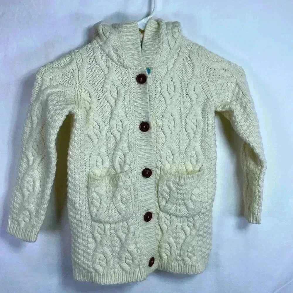 Mini Boden Cream Cable Knit Hooded Cardigan Sweater